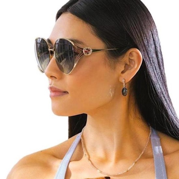 New - GUCCI OVAL SUNGLASSES GG0225S 001 GOLD 63MM 0225 - Picture 3 of 12